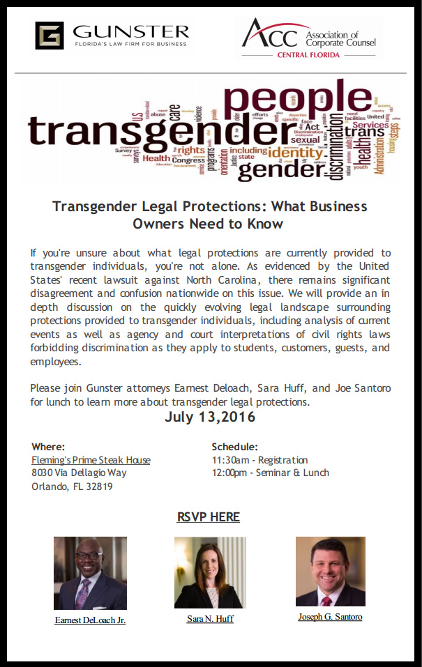 Gunster corporate lawyers - transgender rights lunch-n-learn Orlando