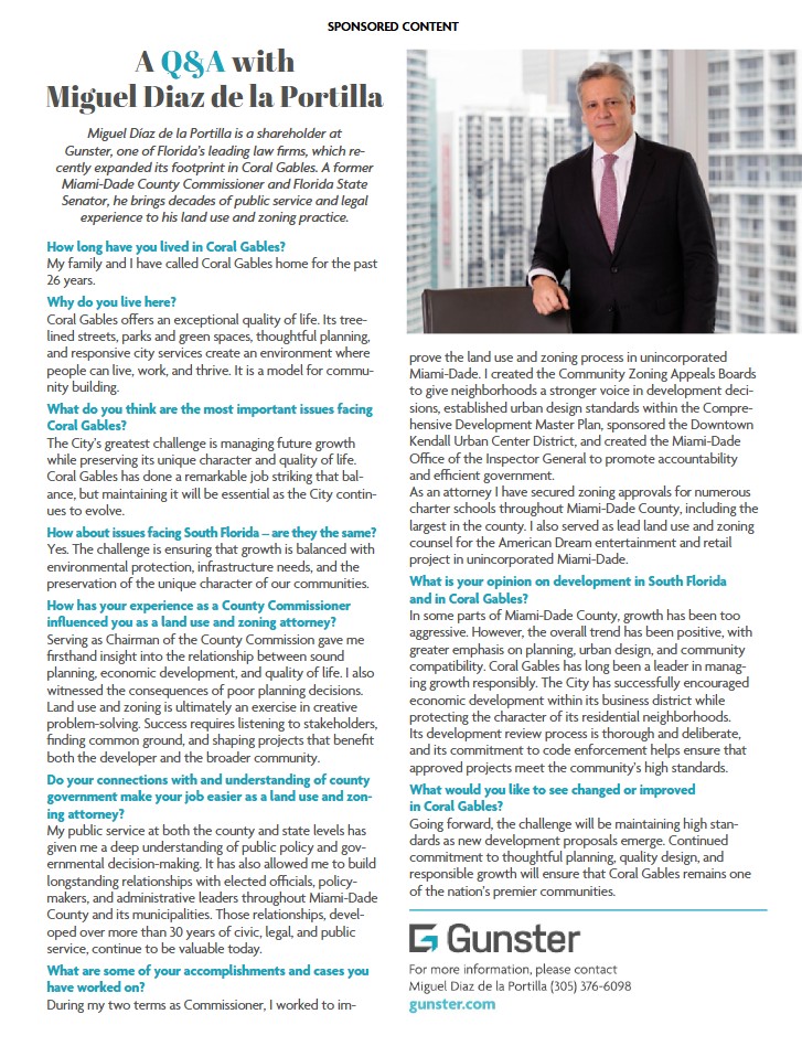 Miguel Diaz de la Portilla Feature in Coral Gables Magazine